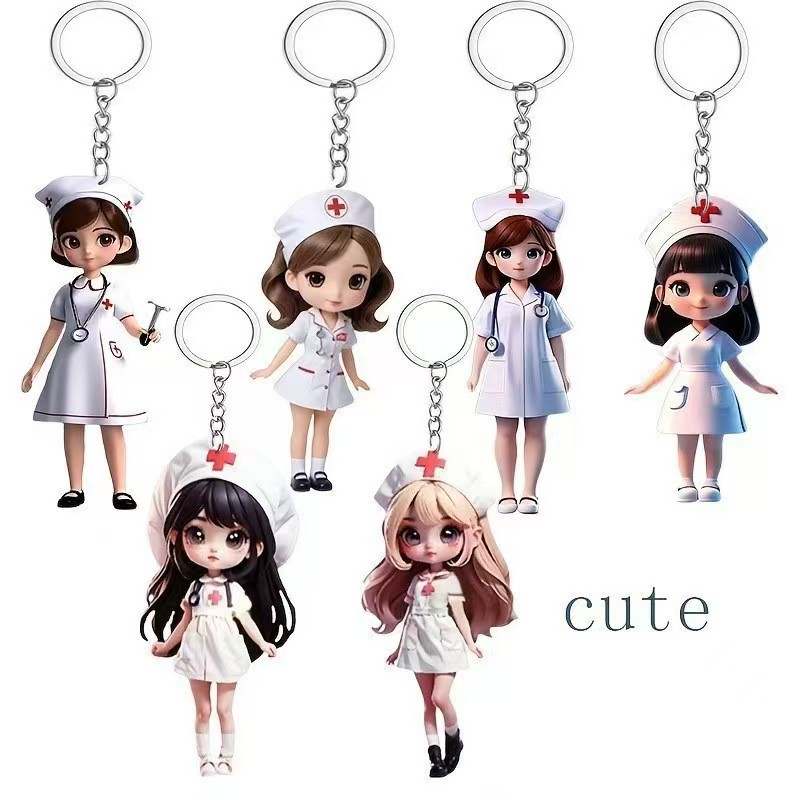 Wholesale Acrylic flat cute cartoon nurse keychain