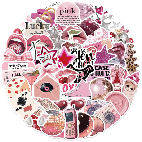 Wholesale 50pcs Cartoon Pink Daily Waterproof Vinyl Stickers