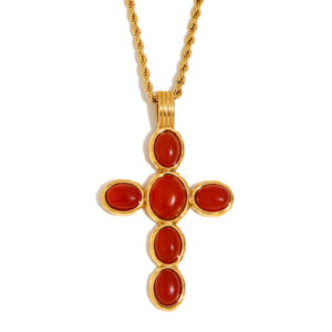 Ruby cross necklace - gold