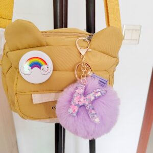 Purple Letter Hair Ball Pendant/K
