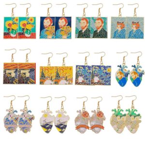 Wholesale Oil painting Starry Night Sunflower Butterfly Ocean Pattern Earrings