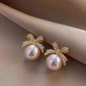 Wholesale Elegant Bow Full Diamond Earrings for Women, Versatile, Exquisite and High-End Earrings, Korean Light Luxury Niche Ear Jewelry