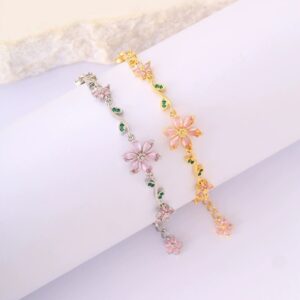 Wholesale Sweet cherry blossom pink flower zircon bracelet