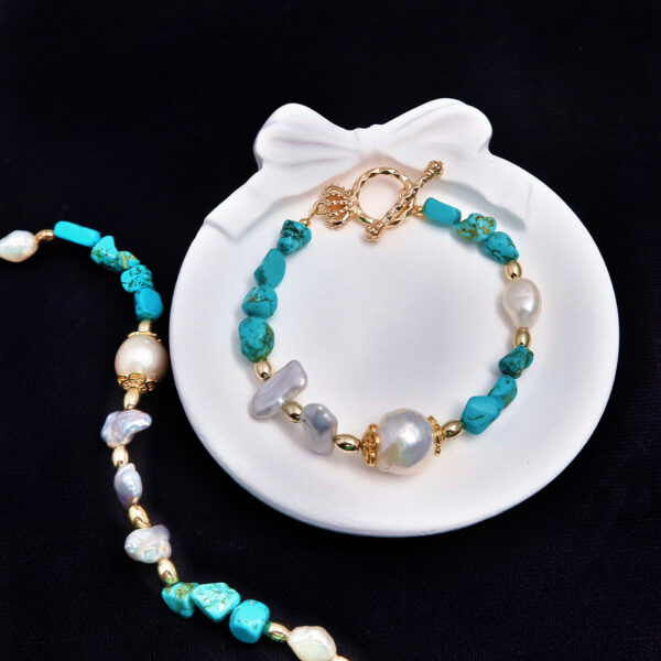Wholesale Freshwater Baroque Pearl Turquoise Bead Necklace Natural Stone Bracelet