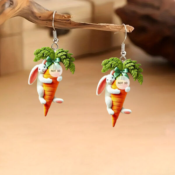 Wholesale Easter cartoon rabbit holding carrot acrylic earrings