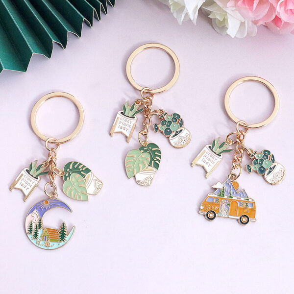 Wholesale Europe and the United States cross-border hot fleshy vegetation combination key chain tropical green plants cartoon key ring pendant gift