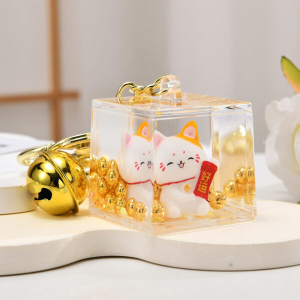 Wholesale Acrylic Golden Flowing Sand Lucky Cat Creative Keychain