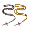 Wholesale Wooden Cross Braided Brown Rosary Necklace