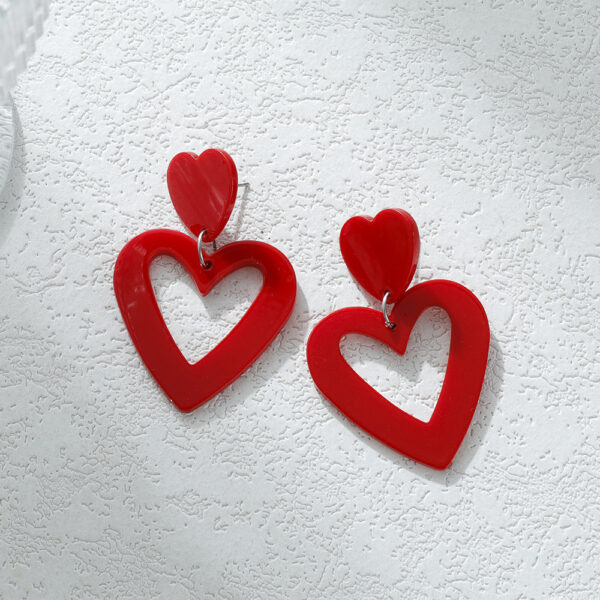 Wholesale Valentine's Day Acrylic Red Heart Earrings Peach Heart Cut Out Earrings for Women