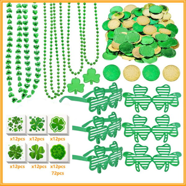 Wholesale St. Patrick's Day Shamrock Necklace Glasses Bead Accessories Set