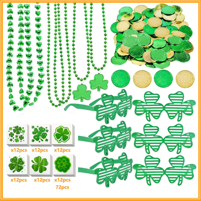 Wholesale St. Patrick's Day Shamrock Necklace Glasses Bead Aessories Set