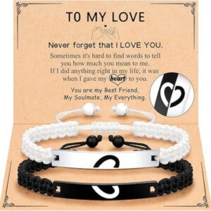 Wholesale Heart shaped black steel stainless steel curved woven adjustable bracelet