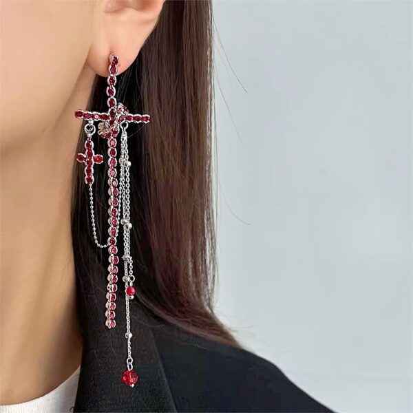 Wholesale Sweet and cool dark style cross fringe long earrings