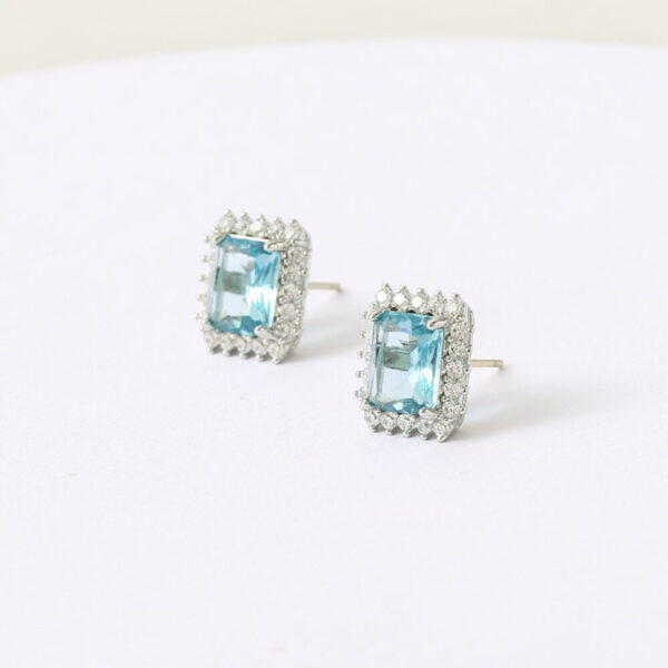 Wholesale Shallow Sea Blue Rectangular S925 Sterling Silver Stud Earrings