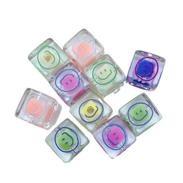 Wholesale 10pcs Cute Cartoon Blocks Transparent Smiling Acrylic Beads