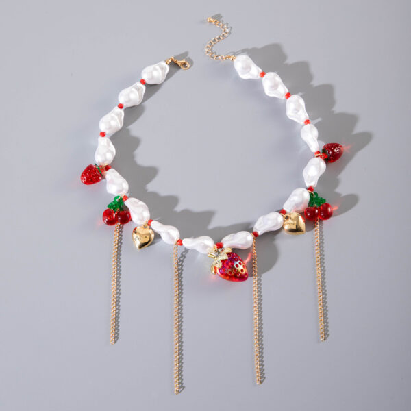 Wholesale Alien Pearl Strawberry Cherry Tassel Valentine's Day Necklace