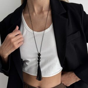 Wholesale Black acrylic tassel long necklace