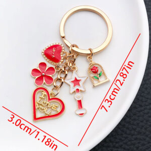 ER881-Drop Oil Red Valentine's Day Rose Love Wishing Stick Keychain -11.3g