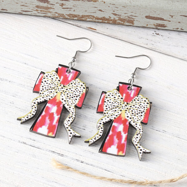 Wholesale Polka Dot Bow Painted Cross Pendant Earrings Wooden Double-Sided Earrings