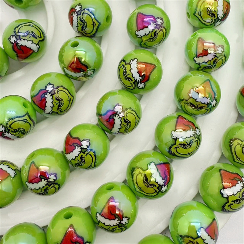 Wholesale Cross-Border Acrylic Printed Cartoon Round Beads Beaded Aessories Mobile Phone Key Chain Handmade DIY Loose Beads