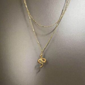 Wholesale Serpentine Fried Dough Twists Chain Layered Snake Pendant Necklace