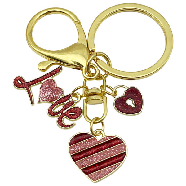 Wholesale Valentine's Day Oil Dripping Red Sprinkled Gold Love Heart Keychain
