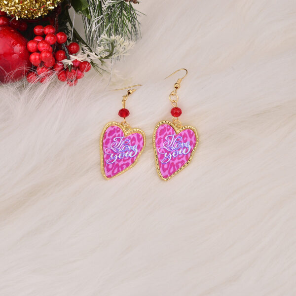 Wholesale Leopard print Love letter peach heart Valentine's Day earrings