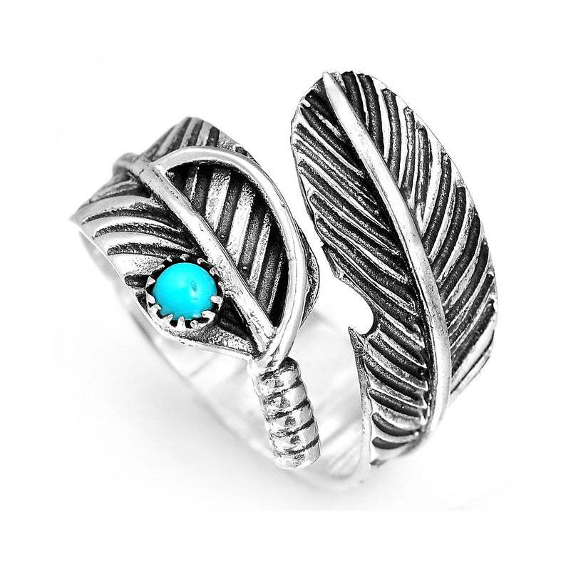 Wholesale Feather inlaid turquoise open sier ring