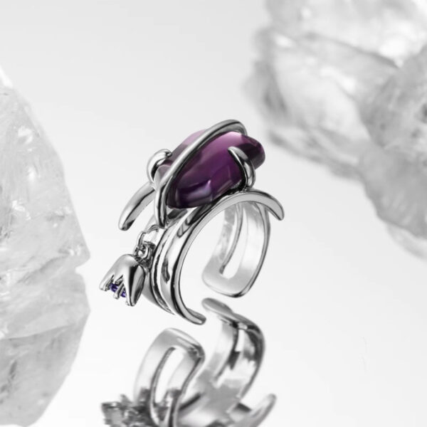 Wholesale Purple grape zircon blue antelope flower mouth ring