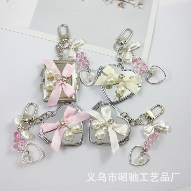 Wholesale Colorful Bow Love Mirror Metal Keychain