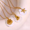 Wholesale White Shell Inlaid Pendant 18K Gold-Plated Stainless Steel Necklace