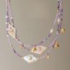 Wholesale Natural Moon Star Purple Beaded Zircon Necklace