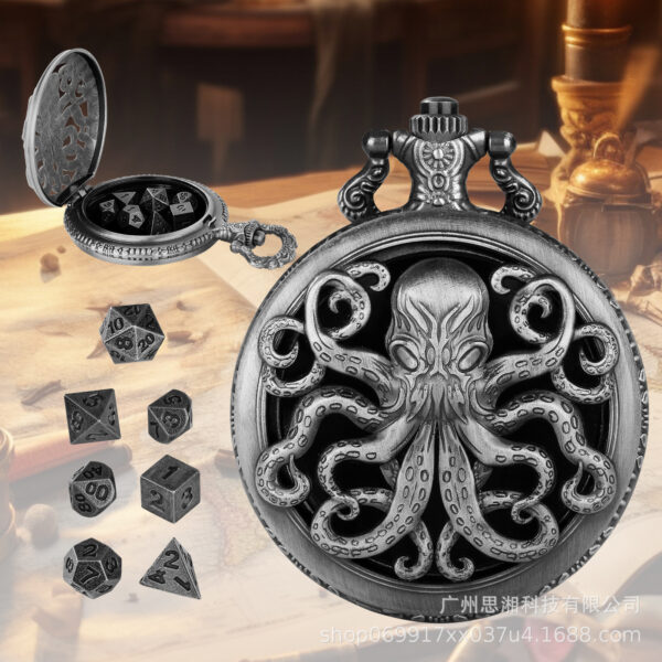 Wholesale Retro hollowed out octopus dice board game pocket watch