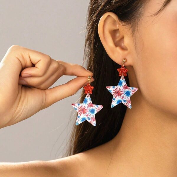 O1CN01H7QaCf1RB1l6cJD9h_2216398732072-0-cib Wholesale American Independence Day Series Earrings Red White Blue Pentagram Earrings American National Day Earrings