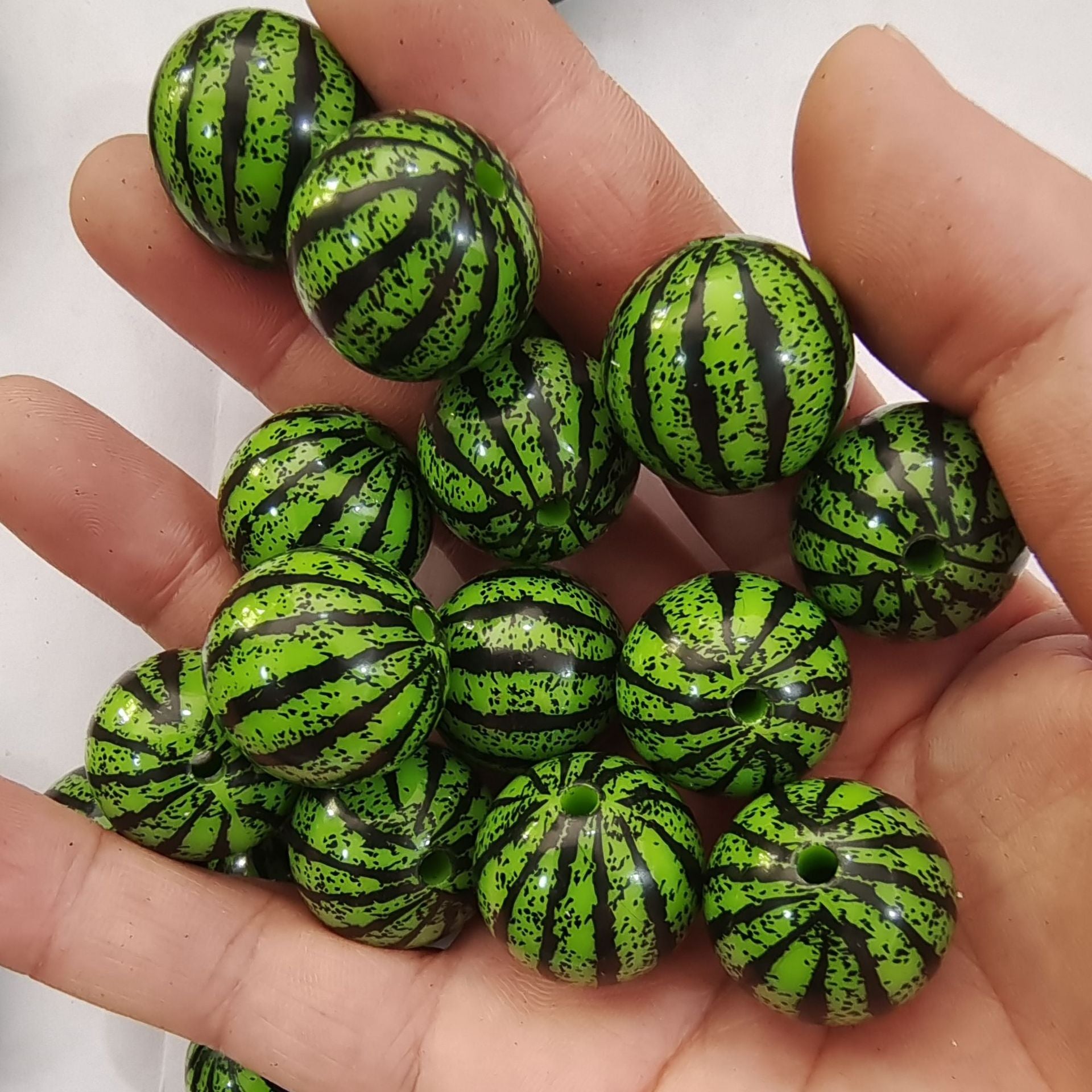 Wholesale 20MM Acrylic Green Watermelon Print Beads