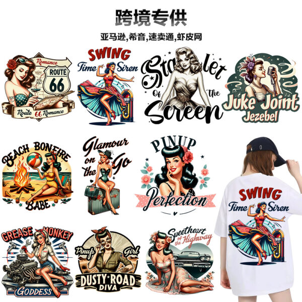 Wholesale dedicated to retro ster girl Ke's stamping stickers T-shirt thermal transfer stamping stickers st