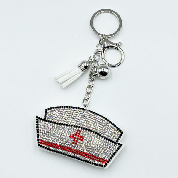 Wholesale Diamond-studded nurse cap keychain fashionable tassel metal pendant