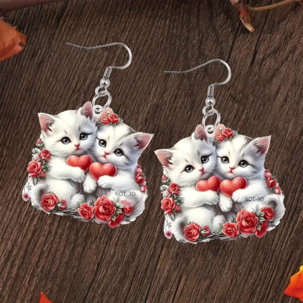 Wholesale Valentine's Day Red and White Kitten Acrylic Earrings