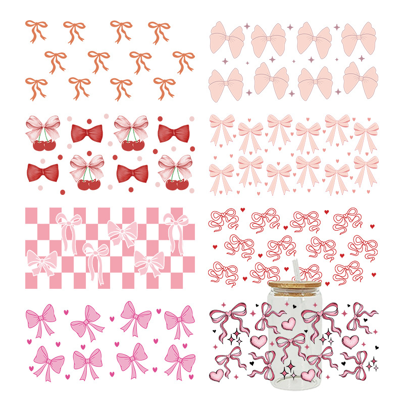 Wholesale Pink Cartoon Bow 16oz C UV DTF Wraps