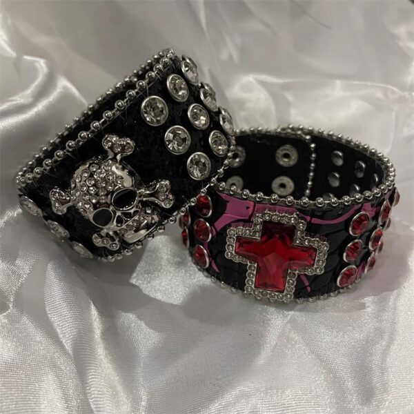 Wholesale Cross punk rhinestone leather willow nail bracelet