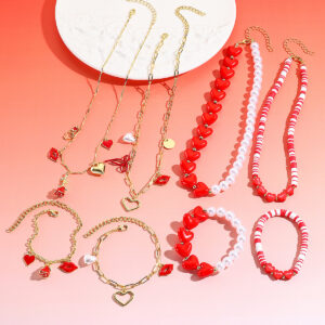 Wholesale Red Rose Bracelet and Necklace Valentine's Day Jewelry Set