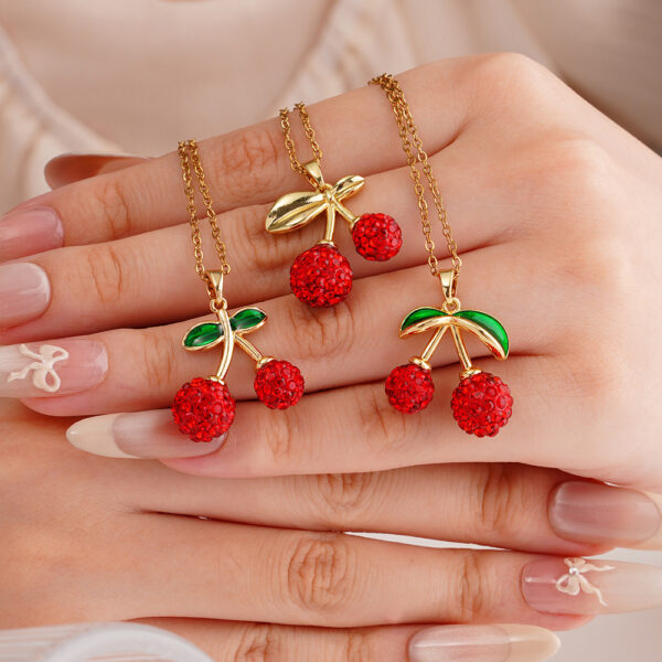 Wholesale Red cherry pendant stainless steel necklace