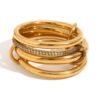 Wholesale Creative stainless steel gold-plated multi-layer ring with diamond in the middle