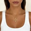 Wholesale Golden pearl zircon cross Baroque style necklace
