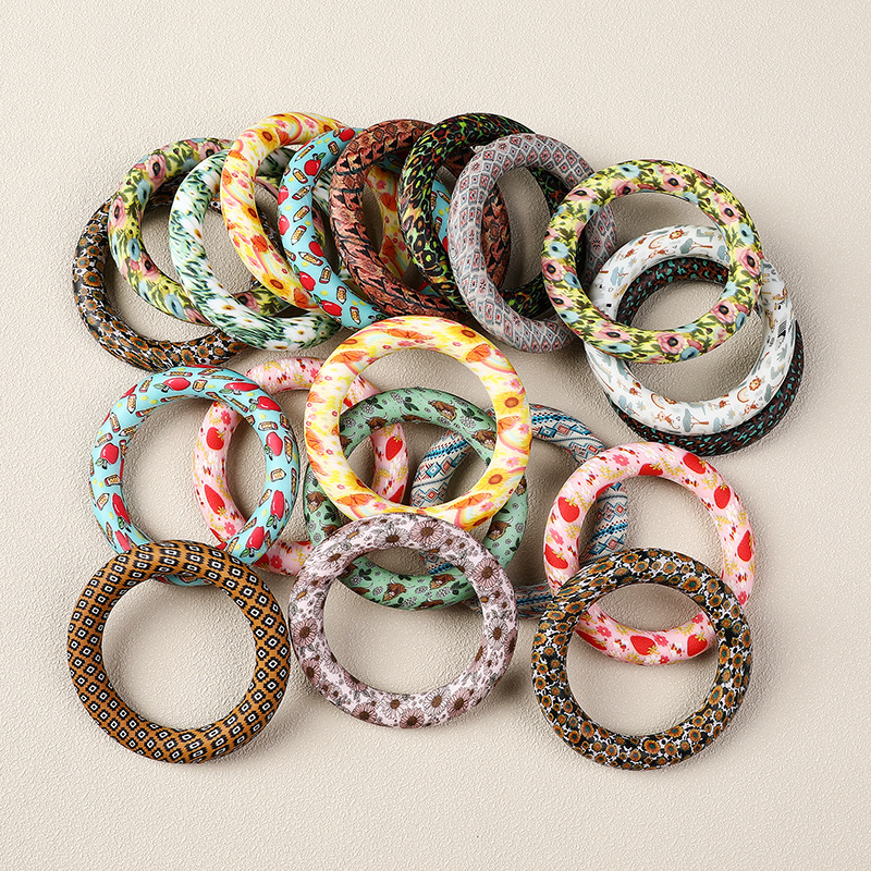 Wholesale Silicone Bead Ring Keychain Beaded Jewelry Chilen DIY Handmade Silicone Bracelet