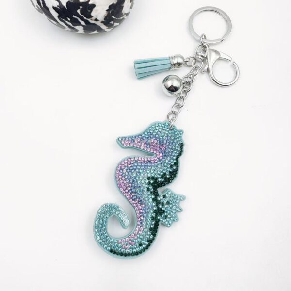 Wholesale Seahorse Keychain Leather Tassel Ocean Crystal Gemstone Diamond Key