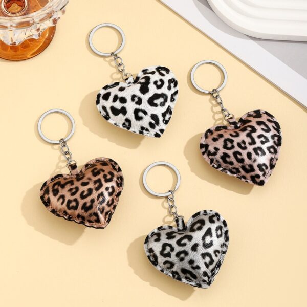 Wholesale PU Leopard Print Cotton-Filled Heart Keychain Pendant