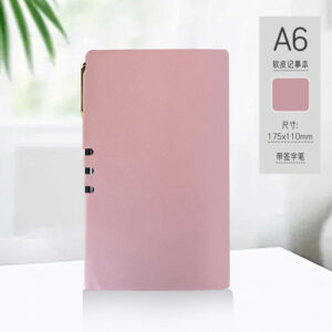 A6 size blank pen holder in light pink with spine back (notebook + pen)