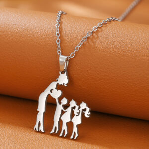 Mom + 2 daughters 1 son / Mother's day stainless steel necklace