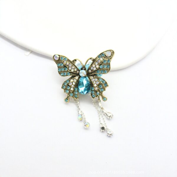 Wholesale Full Diamond Vintage Gold Rhinestone Tassel Butterfly Brooch